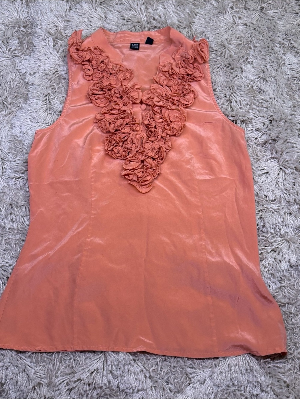 Saks Fifth Avenue 100% Silk Ruffle Blouse Coral Peach Size 4